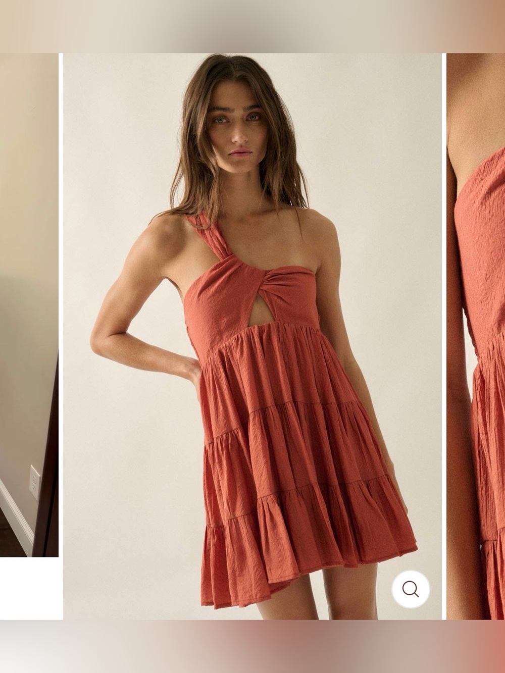One-Shoulder Rust Tiered Mini Dress/ Keyhole Mini Dress